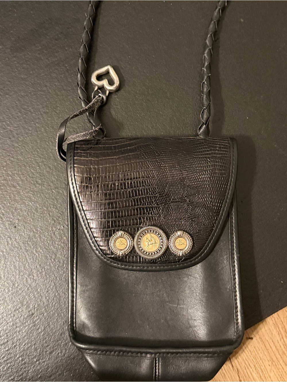 Brighton Black Textured Flap Crossbody with Coin Charms
